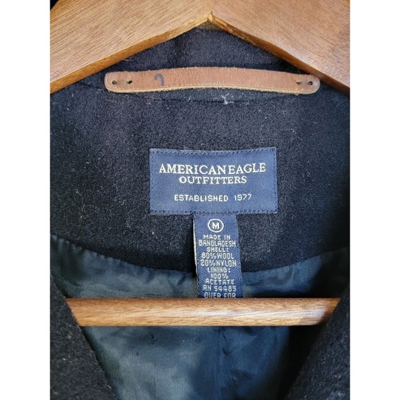 American Eagle Outfitters Black 80% Wool Blend Coat Jacket Pocket Size Medium - Picture 3 of 4
